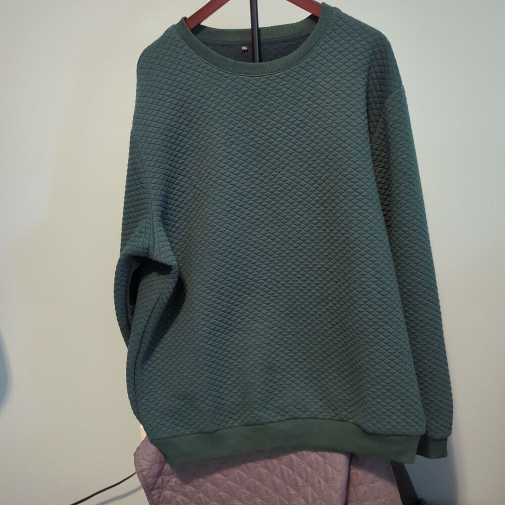 Men's Green Crewneck Sweatshirt Quilted XXL
